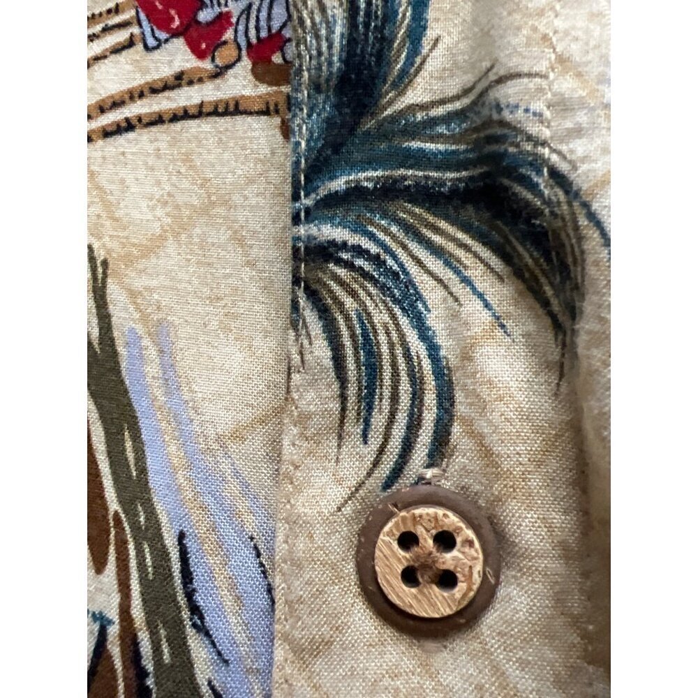 Mens Vintage Hawaiian Floral Button Up Shirt Large Pocket Classic Woody Cars - Picture 6 of 9